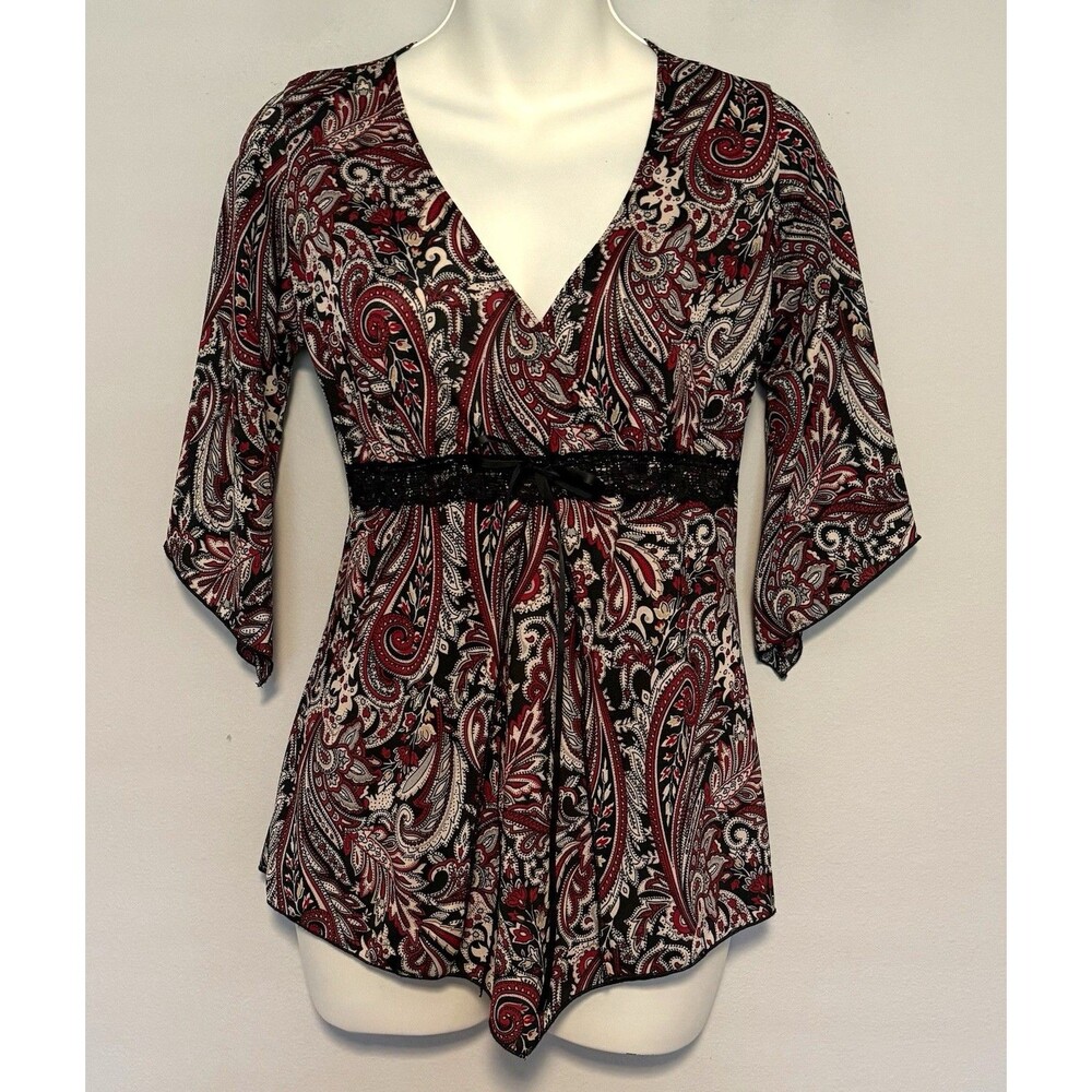 Vintage Agenda Babydoll Blouse Sz S Paisley Whimsigoth Fairy Grunge 90s Y2K